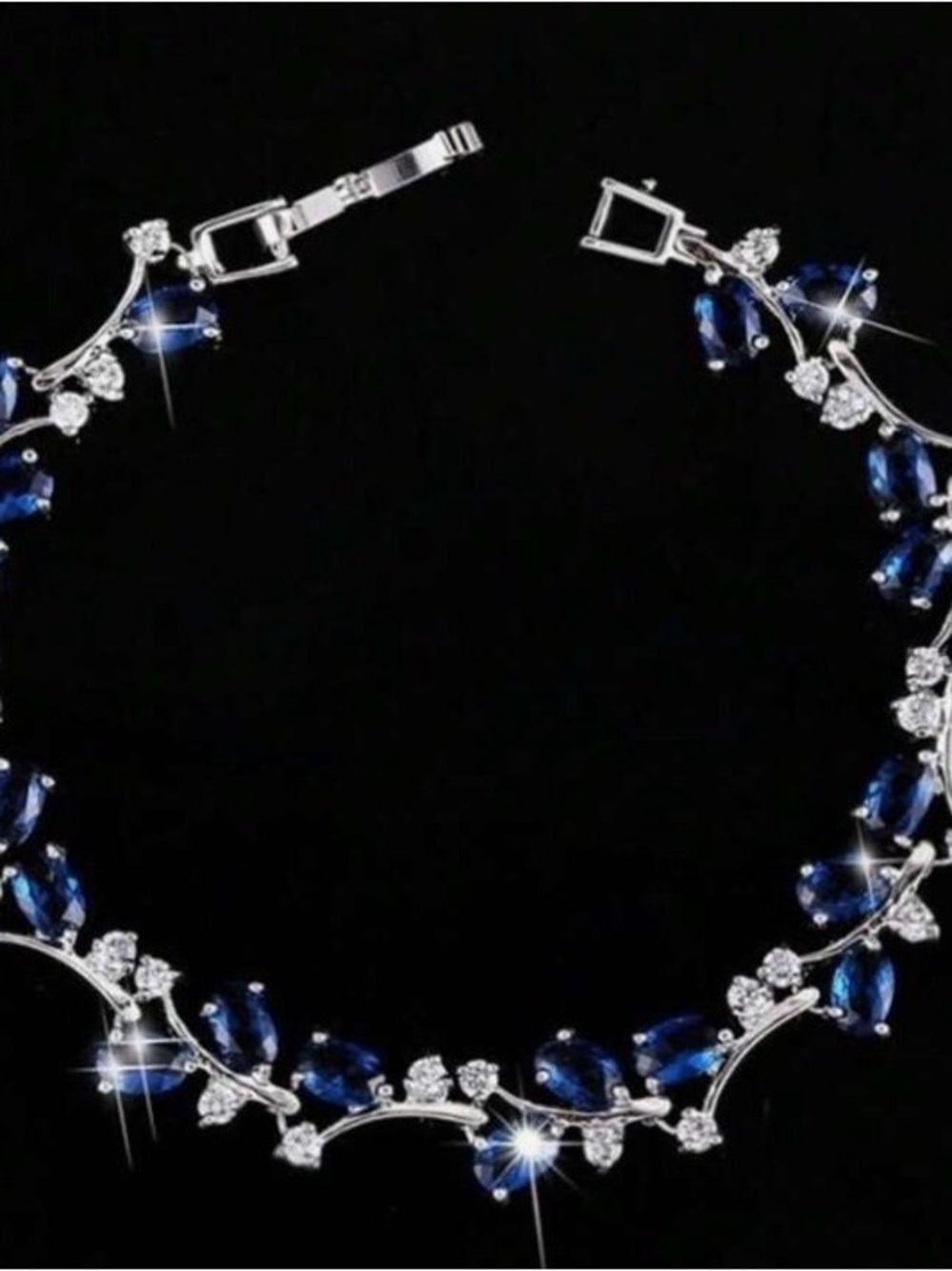 Elegant Blue Sapphire-Style Silver Bracelet by